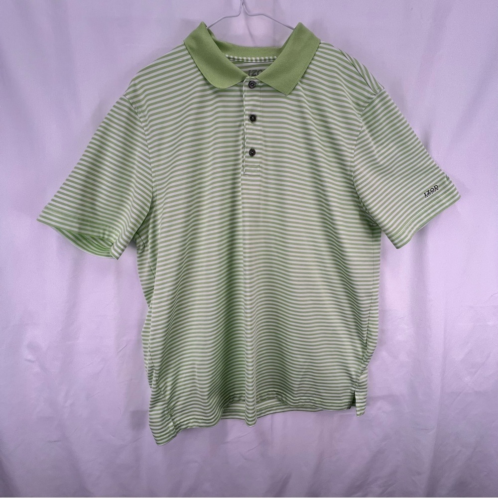 Izod Perform -= Men's Golf Shirt - Green and White Striped - XL